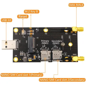 Адаптер M2 к USB 3.0 с двумя слотами для карт Nano SIM + 2 Антенны для модуля 3G 4G 5G