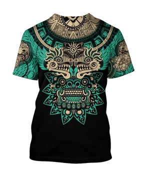 Летний тренд, Мужская Повседневная футболка Harajuku Mexican Aztec Quetzon, Уличная мода, Классический Ретро-топ С круглым вырезом, Свободный Топ с 3D принтом
