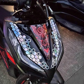 Наклейки для мотоциклов 1ШТ, водонепроницаемая классная декоративная наклейка, Самоклеящиеся светоотражающие наклейки в виде сот, аксессуары для мотоциклов