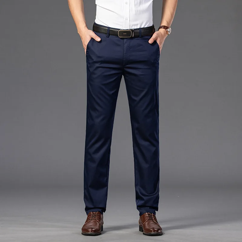 2023 Мужская весенне осенняя мода Деловые повседневные Длинные брюки Костюмные брюки Мужские эластичные прямые официальные брюки плюс большой размер 30-402