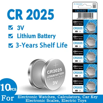 10шт Оригинальных литиевых батареек CR2025 Button 3V для пульта дистанционного управления Калькулятор Часы Материнская плата Кнопочный аккумулятор CR 2025