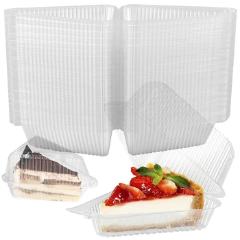 150шт Контейнер для ломтиков торта Прозрачная Треугольная Коробка для десерта Многоразовая Коробка для упаковки пищевых продуктов Пластиковый Мусс для Чизкейка на вынос