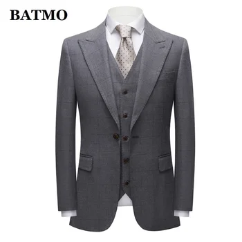 BATMO 2024 новое поступление, высококачественные повседневные серые костюмы в клетку, мужские свадебные платья, большие размеры 3663