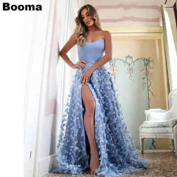 Booma Небесно-голубые платья для выпускного вечера без бретелек, кружевные вечерние платья с пятнами и цветами, вечерние платья с высоким разрезом на ногах для женщин, Свадебная вечеринка, гала-концерт