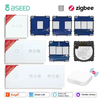 BSEED Zigbee, умные жалюзи, рольставни с переключателями освещения на 1/2 / 3 группы, функциональные детали, стеклянная панель, свободная комбинация 