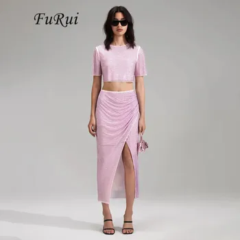 Fu Rui 2023, Летний Новый Розовый Сексуальный женский комплект из 2 предметов с коротким рукавом, обтягивающее платье из 2 предметов Оптом