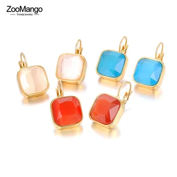 ZooMango сверкающие кубические циркониевые кристаллы, геометрические квадратные серьги-кольца, серьги из нержавеющей стали, ювелирные изделия для женщин ZE22178