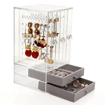Акриловый ящик для хранения ожерелий и серег с 3 лотками, подставка для организации показа ювелирных изделий