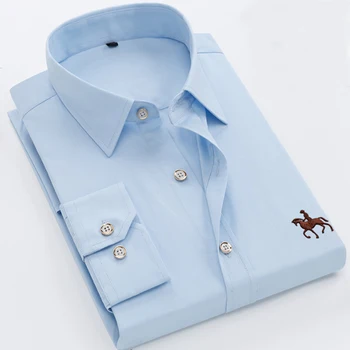 Весенне-осенние мужские рубашки с длинными рукавами из 100% хлопка 6XL, большие повседневные деловые вечерние платья без утюга, вышивка, чистый белый цвет
