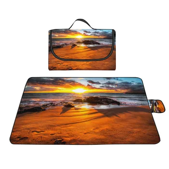 Водонепроницаемое одеяло для пикника Sunset Beach, Складное Оксфордское одеяло для пикника, Портативный Компактный Пляжный коврик большого размера для кемпинга и путешествий