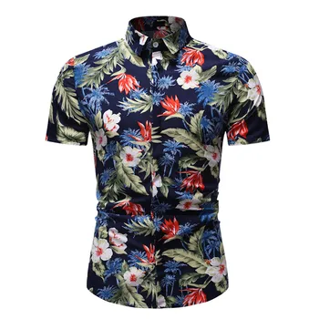 Графическая футболка Мужская Модная мужская повседневная пляжная блузка с гавайским принтом на пуговицах и коротким рукавом, футболка Мужская Мягкая