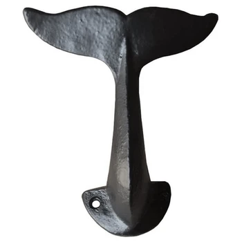 Декоративный настенный крючок из чугунного хвоста кита с крепежными винтами (18x7x5 см / 7X2.75X1.96 дюйма)