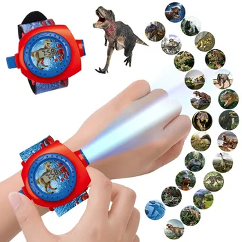 Детские мультяшные электронные часы с проекцией 3D динозавра с изображением симпатичного динозавра, часы-проектор с 24 картинками, игрушка-головоломка для мальчиков, Забавный подарок