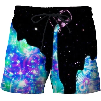 Звездное небо, Крутые Короткие штаны, мужские летние уличные плавки в стиле панк с 3D-принтом, Пляжные шорты, Скейтборд, Спортивные шорты для льда в спортзале.