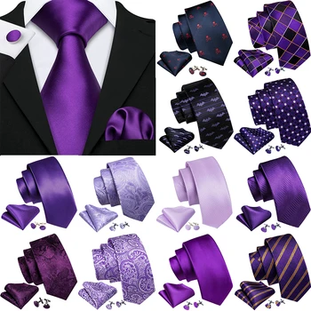 Изысканные фиолетовые галстуки Для мужчин, Тонкие Квадратные запонки из цельной ткани, Высококачественные наборы галстуков для жениха, Свадебные подарки Barry.Wang