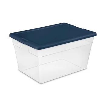 Квартовый прозрачный домашний ящик для хранения с ручками и крышкой цвета морской волны для эффективного, компактного хранения и организации (8 упаковок)