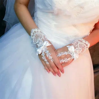 Короткие свадебные Перчатки с бантом, Элегантные белые свадебные Аксессуары, новые Модные свадебные Перчатки без пальцев, расшитые бисером.