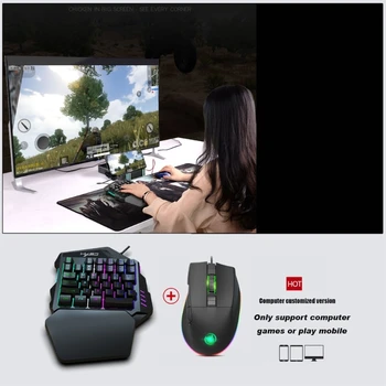 Мини-клавиатура с подсветкой RGB 35 клавиш, маленькая игровая клавиатура для одной руки с мышью A905 для игр на мобильном телефоне 
