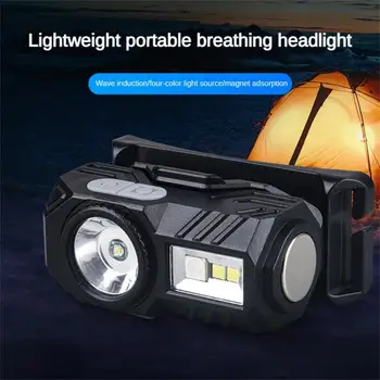 Мини светодиодный налобный фонарь с датчиком движения, фонарь для кемпинга, рыбалки, зажим для зарядки Type-C, сильный свет, сигнальная лампа, колпачок, зажимы