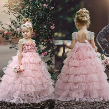 Многослойные платья для Первого причастия из тюля, милое платье принцессы с цветочным узором для свадебной вечеринки, танцевальные бальные платья, подарок Мечты для детей