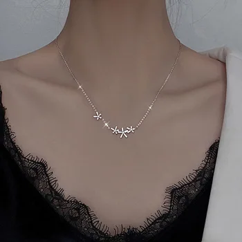 Модная Цепочка на ключицу серебристого цвета для женщины, Блестящее ожерелье с цветочной кисточкой, Изысканное Женское ожерелье, ювелирный подарок