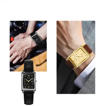 Модные мужские деловые часы для мужчин, прямоугольные кварцевые наручные часы из нержавеющей стали, Мужские Повседневные Кожаные часы relogio masculino