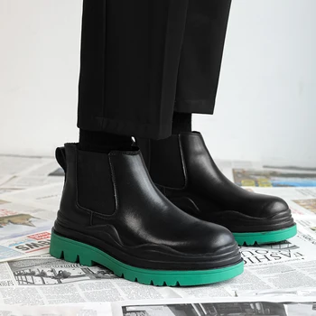Модные тенденции На Зеленой Подошве, Теплые Мужские Ботильоны С Круглым Носком, Высококачественные Ботинки 