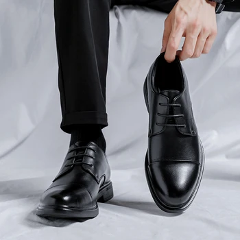 Мужская Классическая Офисная Обувь, Модельные туфли, Черные Туфли для Мужчин, Туфли на шнуровке, Оксфорды, Офисная Официальная обувь с острым носком для Мужчин, B209