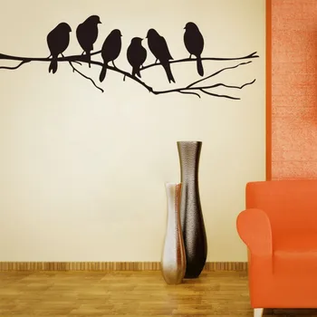 Наклейки на стену Современный домашний декор 6 птиц на ветке Виниловая гостиная, детская, декор для спальни 8216. Художественная наклейка для украшения
