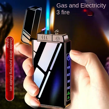 Новая ветрозащитная Металлическая USB Зажигалка Факельная Зажигалка Jet Двойная плазменноДуговая Газовая Электрическая Бутановая Заряжаемая Зажигалка для сигарет