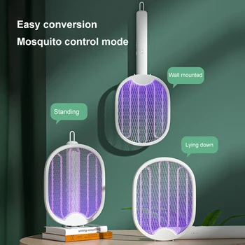 Новая лампа-убийца комаров USB Перезаряжаемая Электрическая складная ракетка-убийца комаров Мухобойка 3000 В Репеллентная лампа
