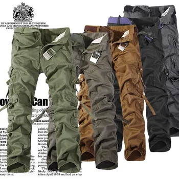 Новые мужские брюки-карго, 6 цветов, армейский зеленый, большие карманы, украшения, мужские повседневные брюки, легкая стирка, мужские осенние армейские брюки, плюс размер 42