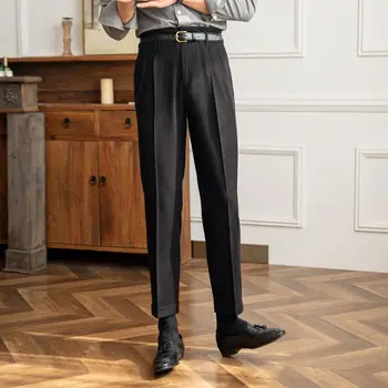 Новый Деловой повседневный костюм, Однотонные Прямые офисные брюки с высокой талией, мужские костюмы в классическом стиле, Длинные брюки Плюс размер P29