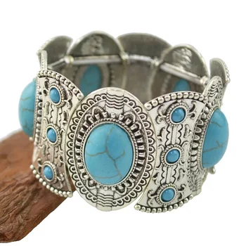 Новый казахский ретро широкий браслет богемно-бирюзовый экзотический эластичный браслет на руку