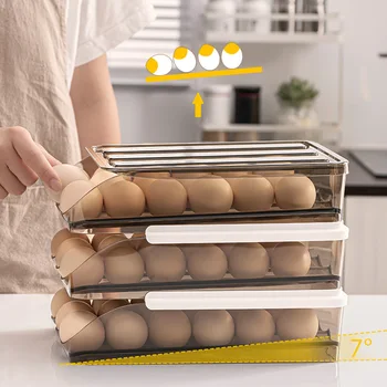 Новый креативный ящик для хранения яиц с автоматическим наполнением, Куриные и утиные яйца, кухонная пластиковая коробка, Ящик для хранения холодильника