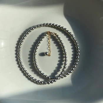 Ожерелье из серого жемчуга, расшитое бисером для женщин, минималистичное простое ожерелье с маленьким шариком, роскошные дизайнерские корейские модные украшения