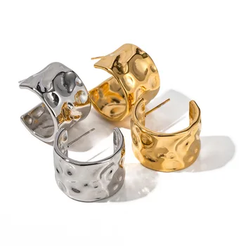 Полированный позолоченный металл, текстурированный лавой, Серьги-кольца С-образной формы для женщин, легкие панк-украшения из нержавеющей стали, подарки для вечеринок