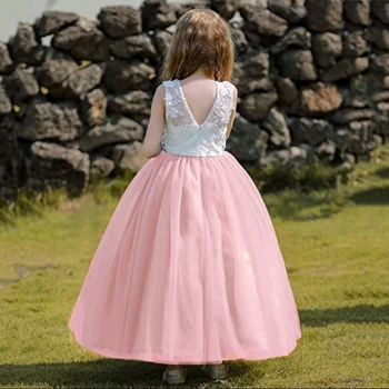 Розовые тюлевые платья с пышными аппликациями для девочек в цветочек без рукавов для свадьбы, дня рождения, банкета, празднования Первого причастия