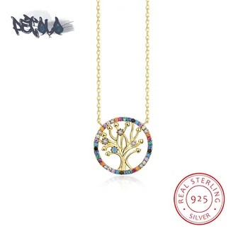 Серебряное ожерелье S925 для женщин, Креативный кулон с древом жизни из цветного циркона, Модная цепочка на ключицу из 18-каратного золота, Вечерние украшения