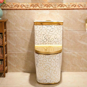 Художественное Золотое Цельное Сиденье для унитаза Cyclone Fluishing S-Trap, установленное на полу Роскошной Виллы, Сиденье для унитаза в ванной комнате