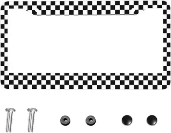 Черно-белая рамка для номерного знака в шахматном порядке, черно-белая крышка для автомобильной бирки в шахматном порядке, Алюминиевые рамки для автомобильных номерных знаков