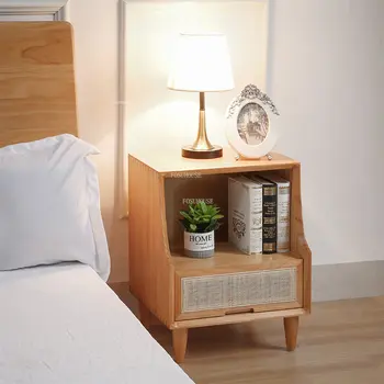 Японские прикроватные тумбочки из массива дерева, Скандинавская Мебель для спальни, прикроватный столик из ротанга в стиле ретро На заказ, Бытовой Умный шкафчик для хранения