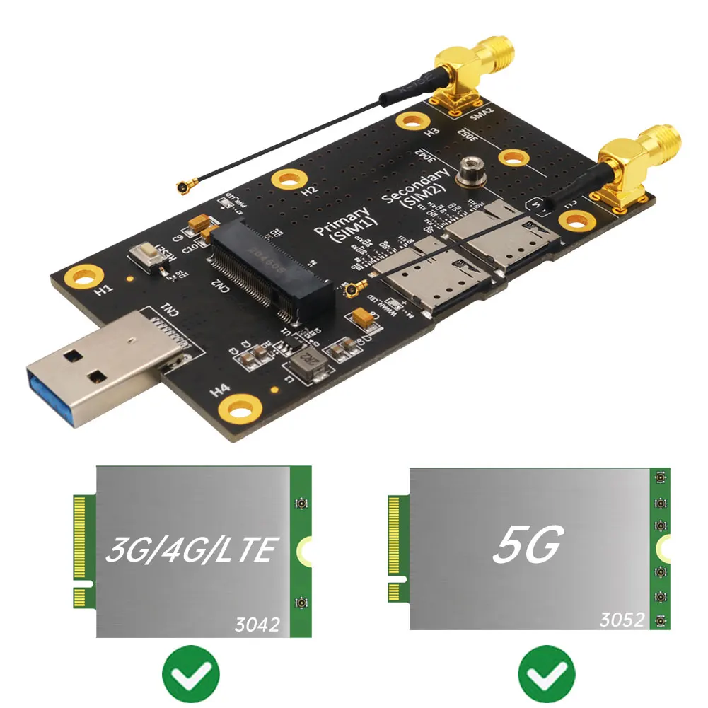 Адаптер M2 к USB 3.0 с двумя слотами для карт Nano SIM + 2 Антенны для модуля 3G 4G 5G3