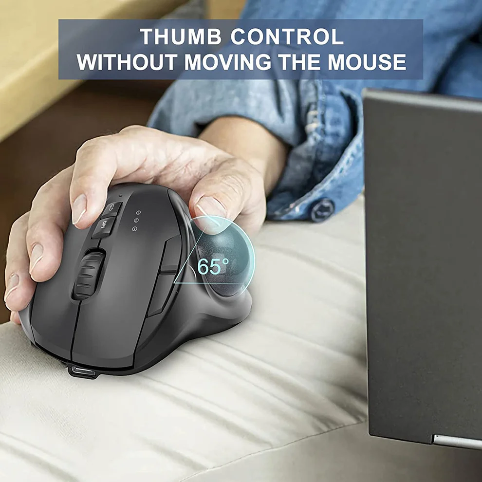 Беспроводная трекбольная мышь 2.4 G + Bluetooth, перезаряжаемые эргономичные мыши, трекбольная мышь с простым управлением большим пальцем для iPad Mac Windows3