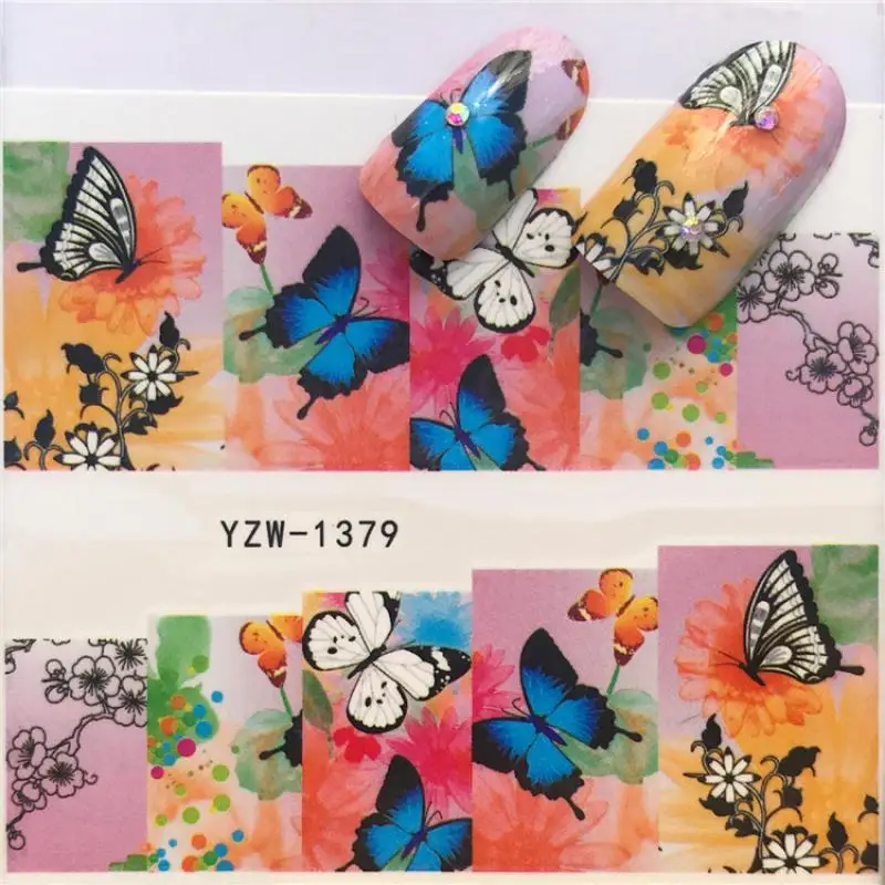 Красочный Цветок Бабочка Наклейка Для Ногтей DIY Nail Art Decoration Переводные Наклейки для Воды Nail Art Sticker Модные Наклейки для Ногтей0