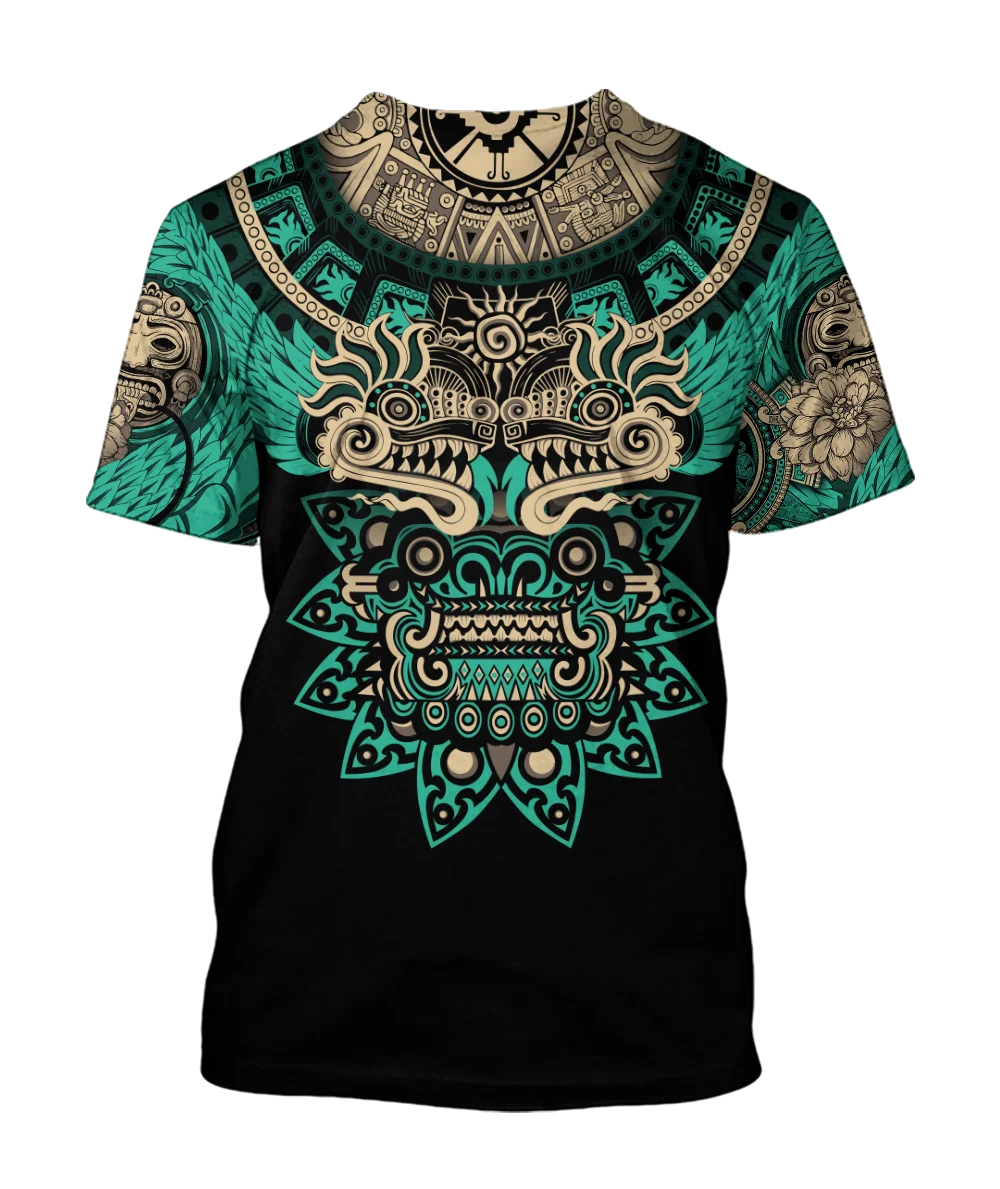 Летний тренд, Мужская Повседневная футболка Harajuku Mexican Aztec Quetzon, Уличная мода, Классический Ретро-топ С круглым вырезом, Свободный Топ с 3D принтом0