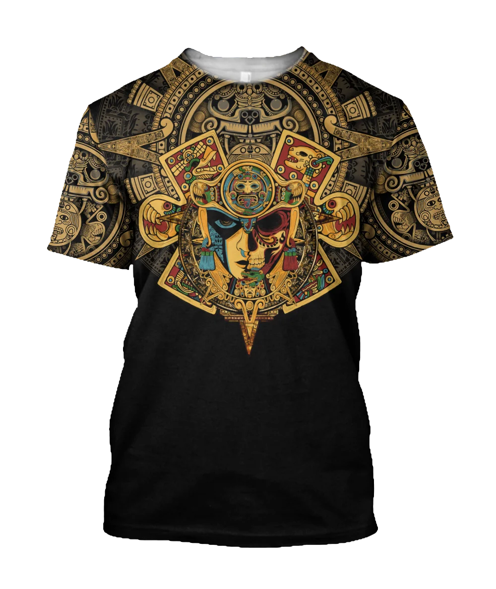 Летний тренд, Мужская Повседневная футболка Harajuku Mexican Aztec Quetzon, Уличная мода, Классический Ретро-топ С круглым вырезом, Свободный Топ с 3D принтом2