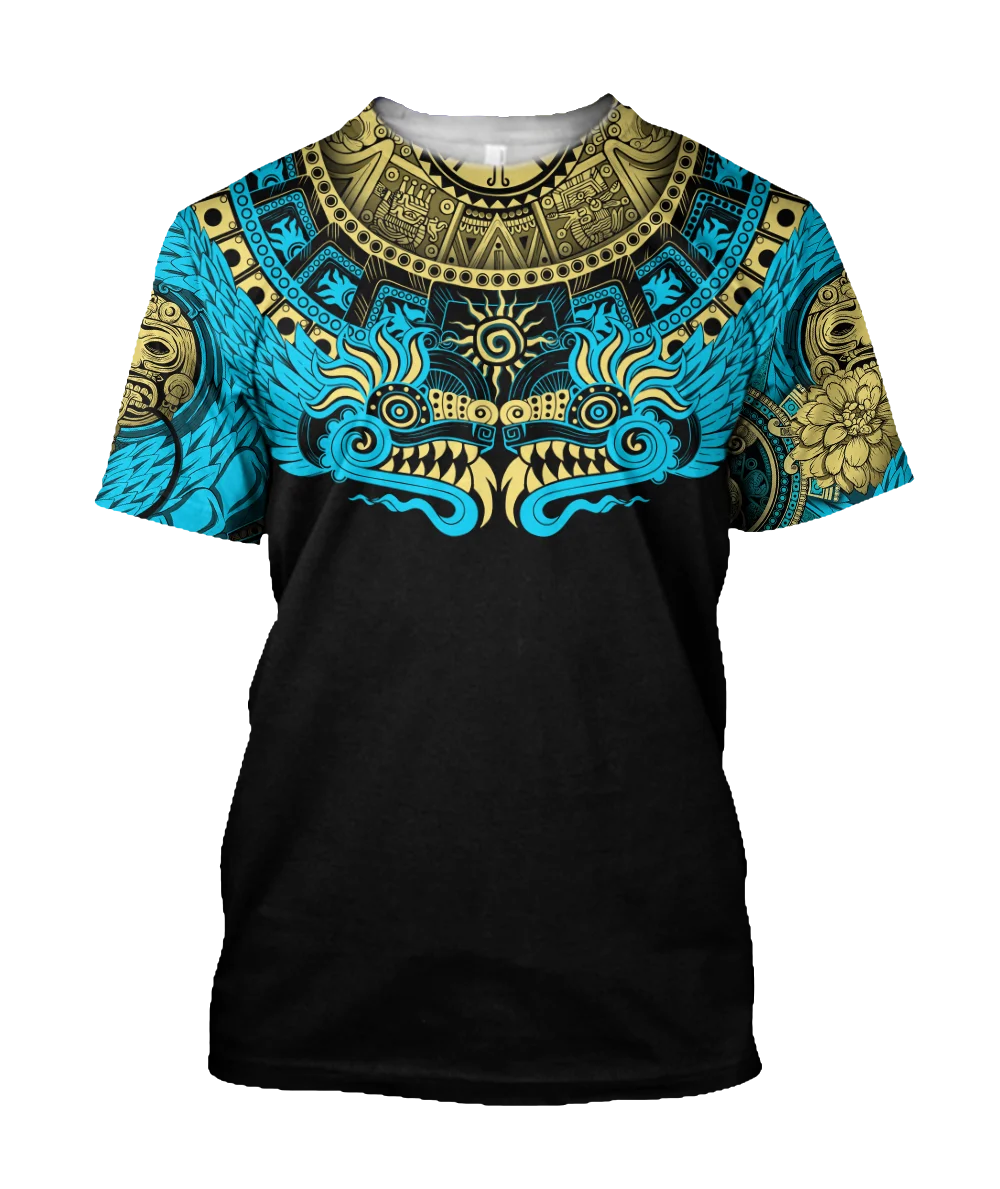 Летний тренд, Мужская Повседневная футболка Harajuku Mexican Aztec Quetzon, Уличная мода, Классический Ретро-топ С круглым вырезом, Свободный Топ с 3D принтом3