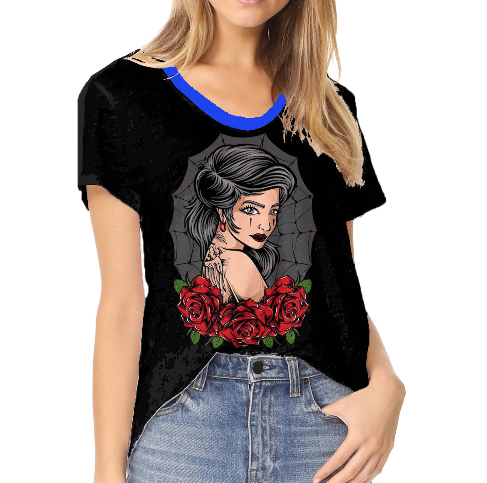 Модная женская футболка с мультяшным рисунком С 3D-принтом, летняя футболка с коротким рукавом, одежда из полиэфирного волокна большого размера3