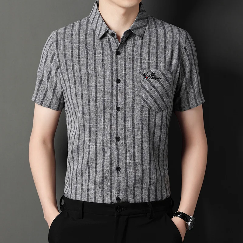 Мужская одежда, летние деловые повседневные рубашки с коротким рукавом, мужская Классическая блузка с вышивкой на рабочем месте высокого качества5